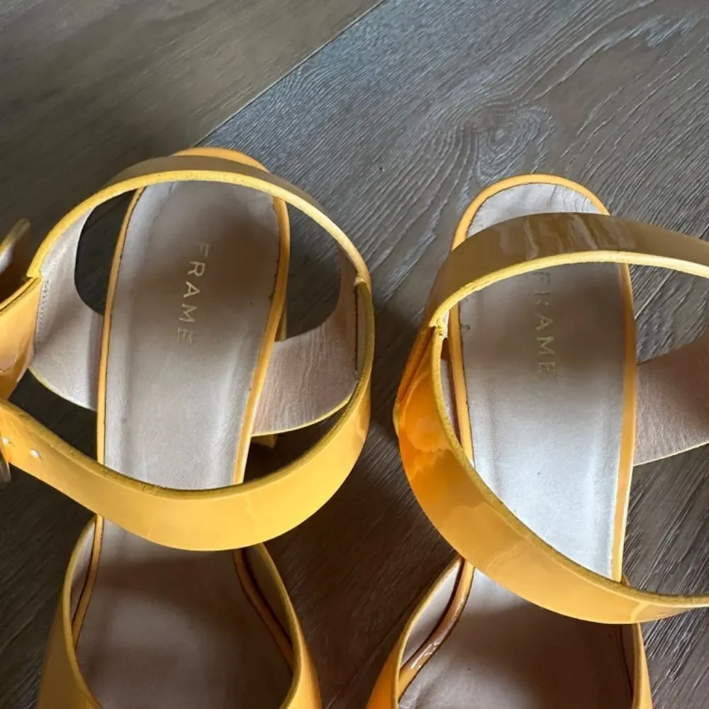 FRAME Le Carr Platform Sandal Nectarine Patent Peep Toe Heel Size 9 NEW